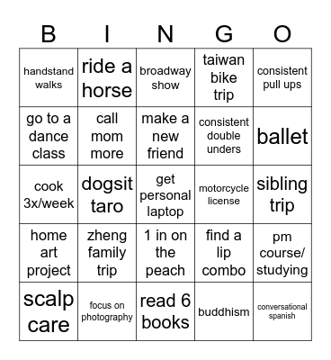 Jen Bingo Card