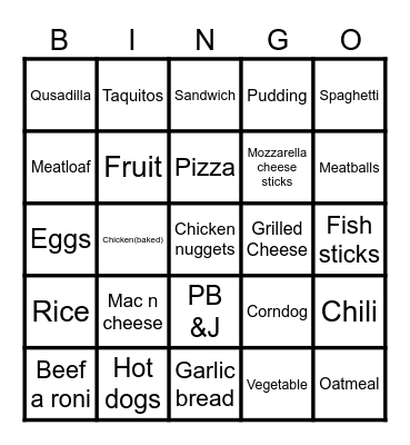 Food Bingo Card