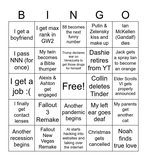 2026 Predicitions Bingo Card