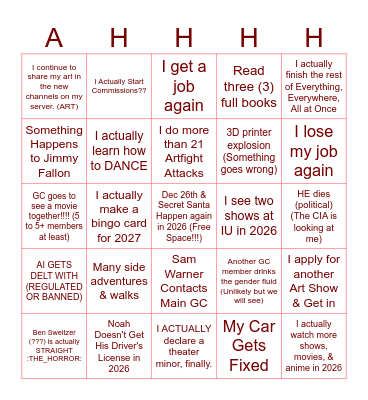 AHHHHH Bingo Card