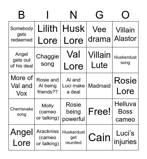 Hazbin Hotel Season 3 Bingo Card