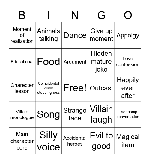 Corny disney Bingo Card