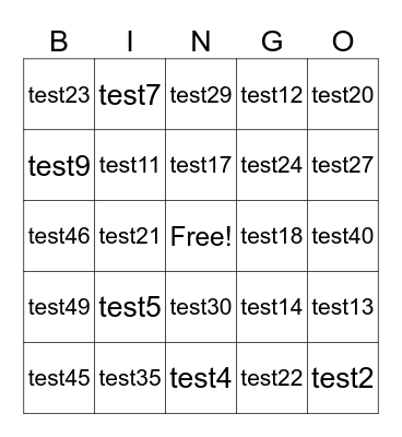 Test Bingo Card