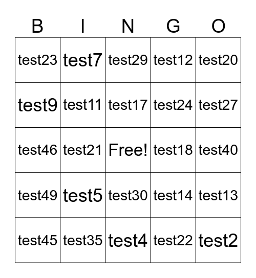 Test Bingo Card