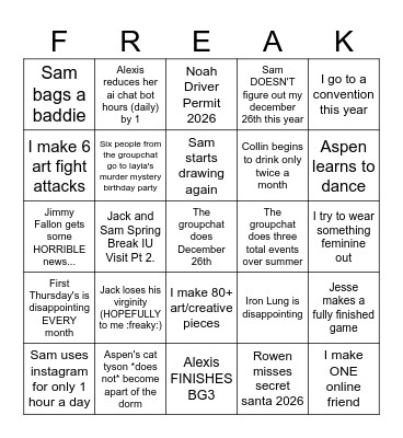 Freaky Bingo Card