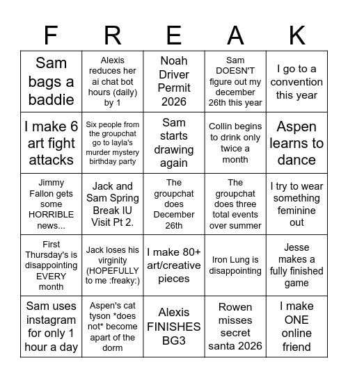 Freaky Bingo Card