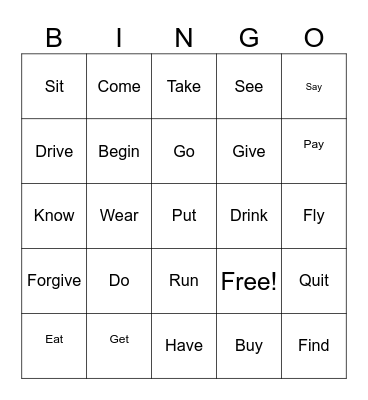 IRREGULAR VERBS Bingo Card
