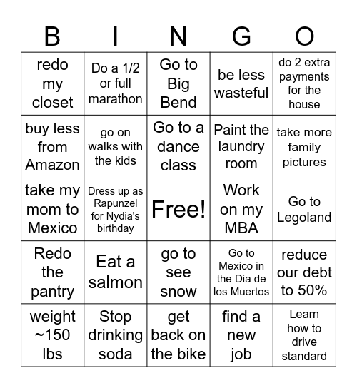 Mama's 2026 Goals Bingo Card