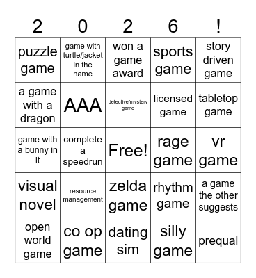 2026 video game bingo Card