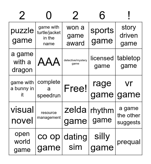 2026 video game bingo Card
