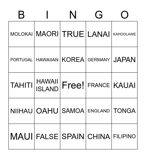 HAWAIIAN STYLE Bingo Card