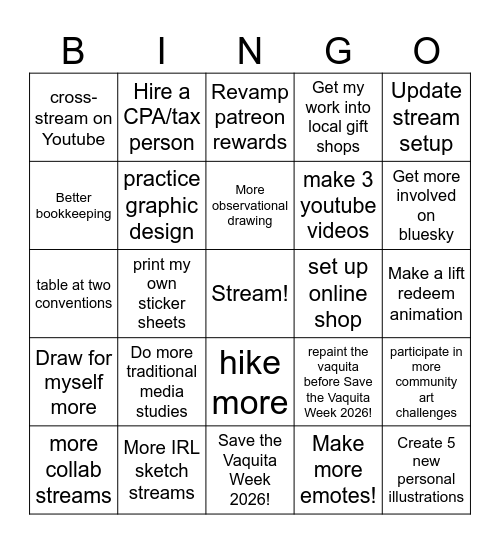 Kasey's 2026 Goals! Bingo Card