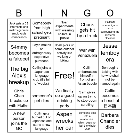 Collin Bingo Card