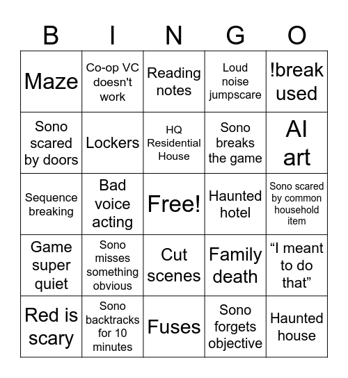Sonoket's Bad/Indie Horror Bingo Card