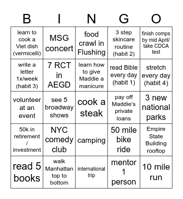 Tony’s 2026 Bingo Card Bingo Card