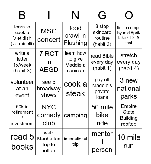 Tony’s 2026 Bingo Card Bingo Card