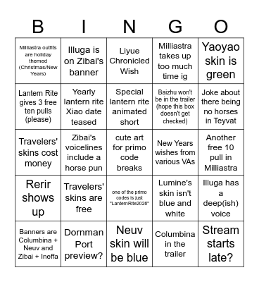 6.3 livestream Bingo Card