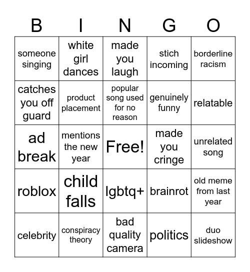 Random YT Bingo Card