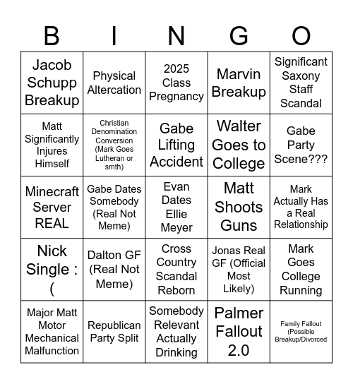 Mark 2026 Bingo Card