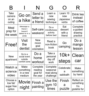 2026 goals Bingo Card
