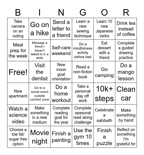 2026 goals Bingo Card