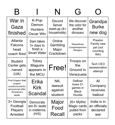 Brock 2026 Bingo Card