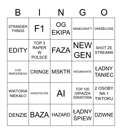Przegląd Tik Toka Bingo Card