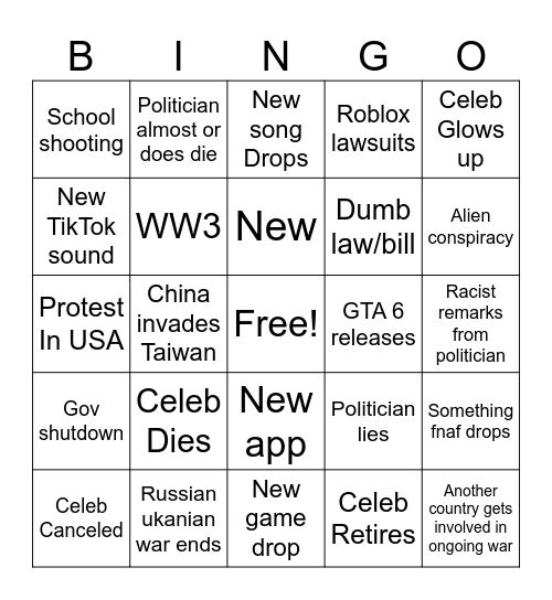 2026 bingo Card