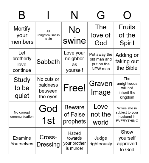 Bible Bingo Card
