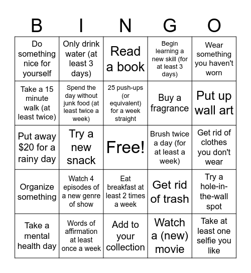 January Goals Bingo Card