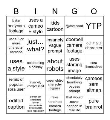 sora 2 FYP / videos bingo Card