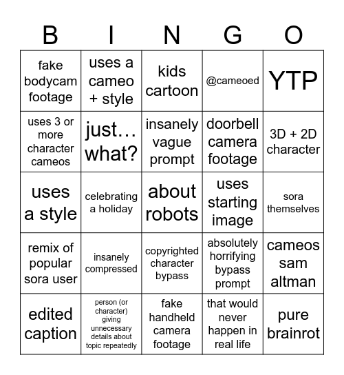 sora 2 FYP / videos bingo Card