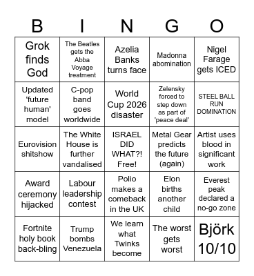 The year of 2026 Bingo Card