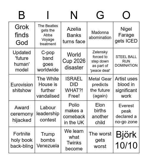 The year of 2026 Bingo Card