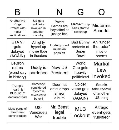 2026 US BINGO Card