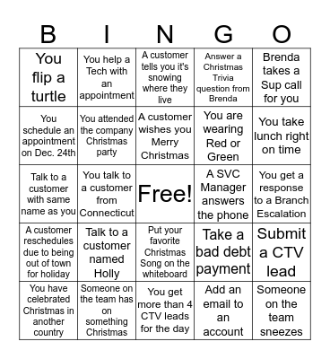 Terminix Christmas Bingo Card