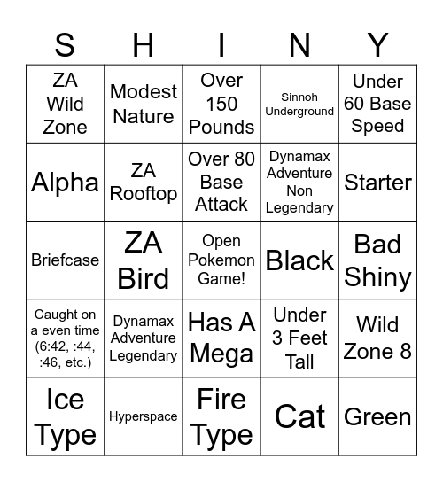 2026 Shiny Bingo Board Bingo Card