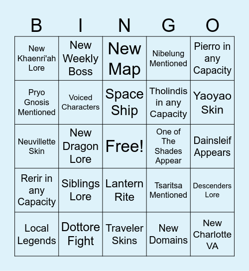 Luna 4/6.3 Bingo Card