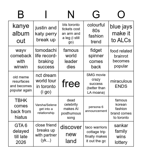 2026 bingo Card