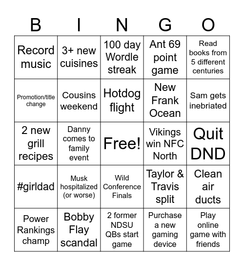 2026 Bingo Card