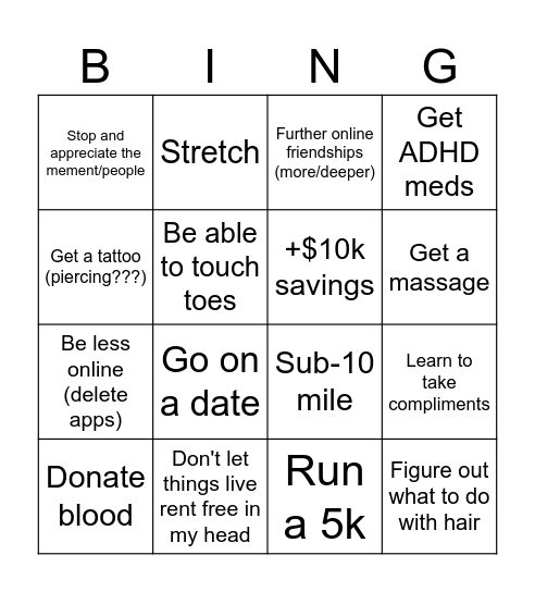 2026 Resolutions Bingo Card