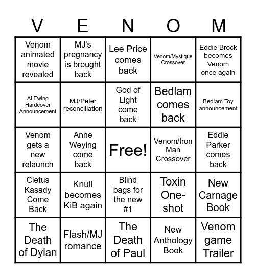 Venom 2026 Bingo Card