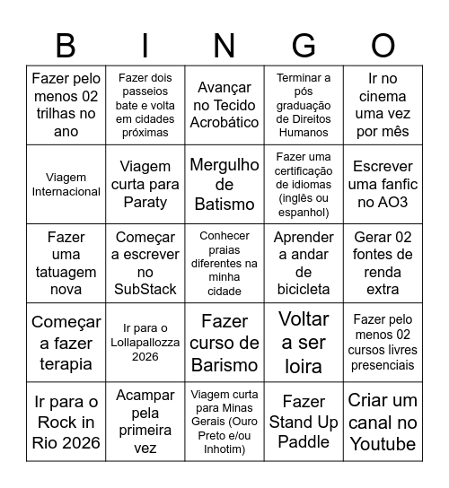 Amanda's 2026 Bingo Card