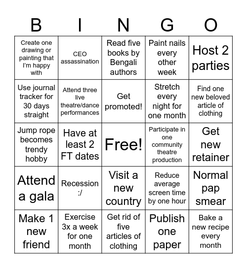2026 Bingo Card