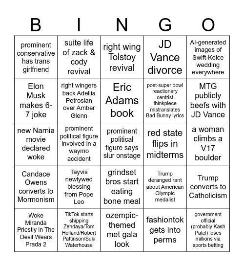 2026 Bingo Card