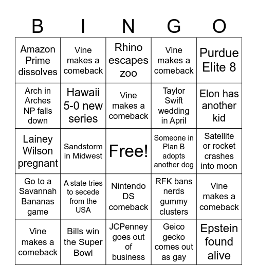 2026 Bingo Card