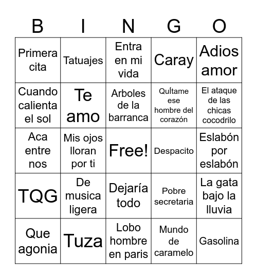 BINGO MUSICAL Bingo Card