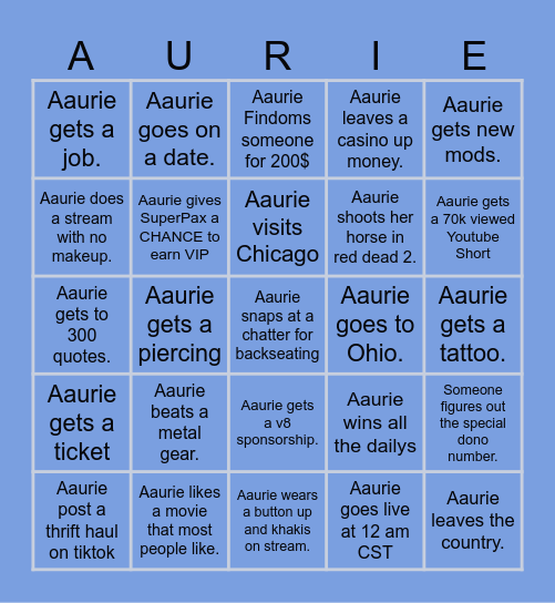 Aaurie 2026 Bingo Card