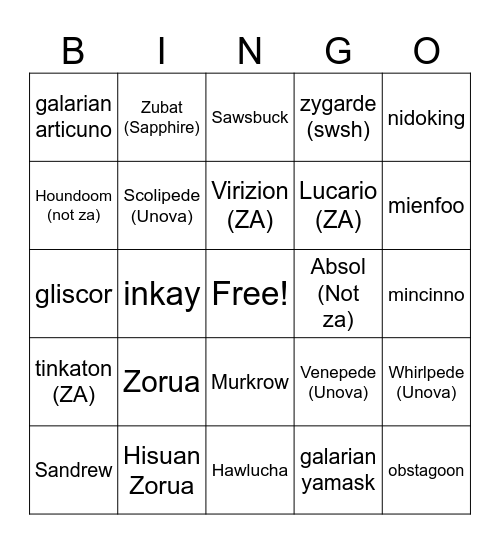 Shiny Hunting 2026 Bingo Card