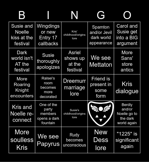 Deltarune Chapter 5 Bingo Card